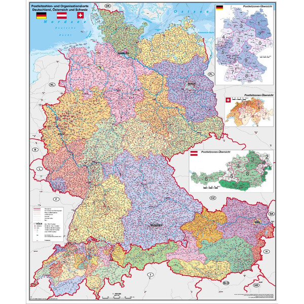 Stiefel Harta regionala Deutschland-Österreich-Schweiz PLZ- u. Organisationskarte