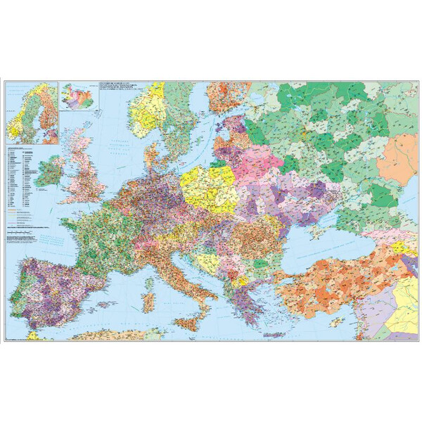 Stiefel Hartă continentală Europe with Turkey Street and postcode map (multilingual)