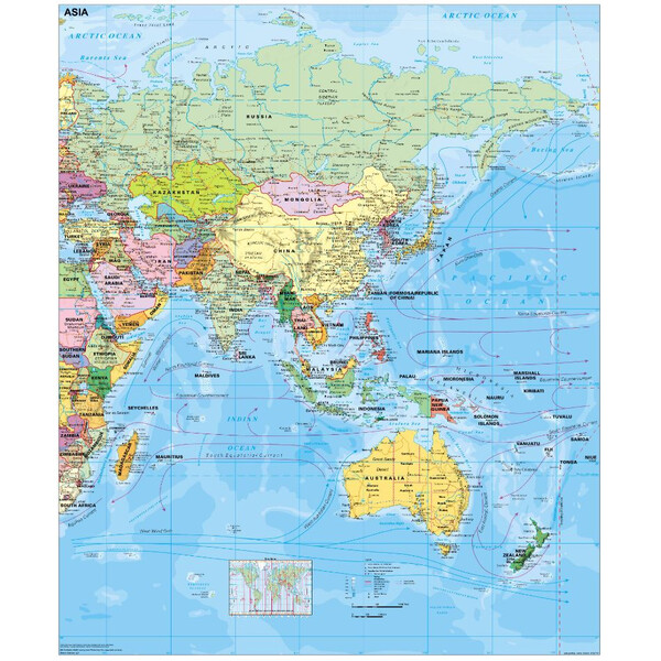 Stiefel Hartă continentală Asia politică (Engleza)