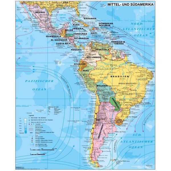 Stiefel Hartă continentală Mittel- und Südamerika politisch (97 x 119 cm)