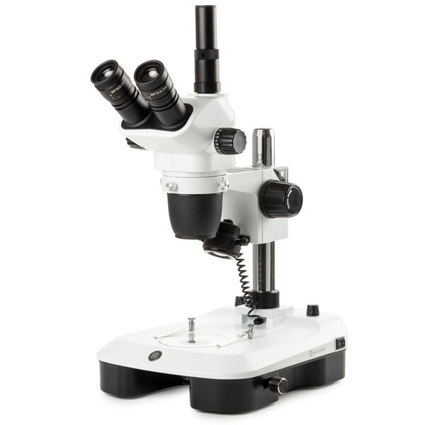 Euromex microscopul stereoscopic zoom NZ.1703-M, 6.5-55x, coloană, lumină incidentă și transmisă, trino, oglindă pentru Camp intunecat, embriologie