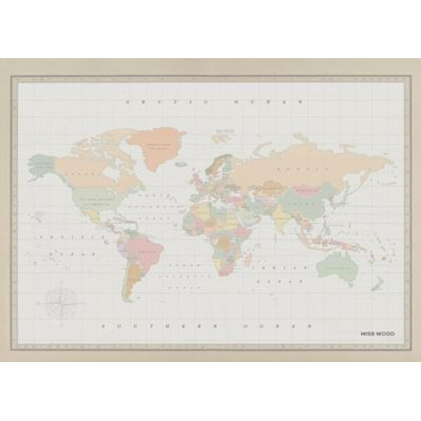 Miss Wood Harta lumii Woody Map Watercolor Colonial L