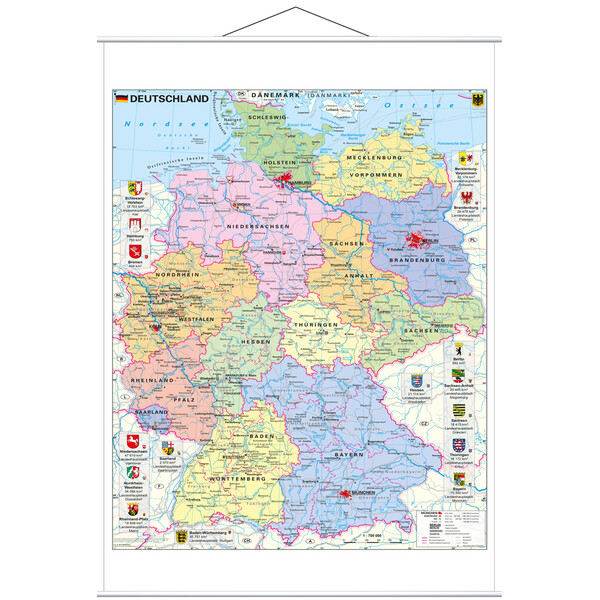 Stiefel Harta Deutschland politisch mit Wappen (97 x 119 cm)