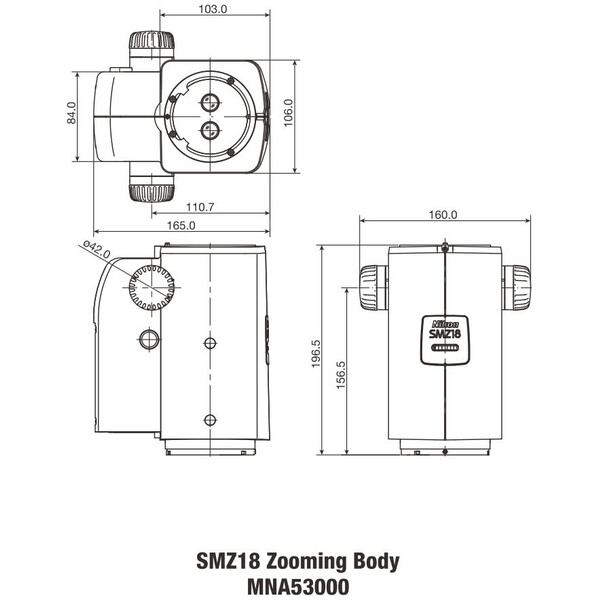 Nikon Cap stereo SMZ18, manual , parallel optics, achromate, Zoom Head, bino, 7.5-135x, click stop, ratio 18:1, 15°