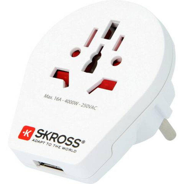 Skross Adaptor de călătorie de la World la Europe cu USB