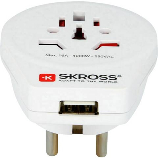 Skross Adaptor de călătorie de la World la Europe cu USB