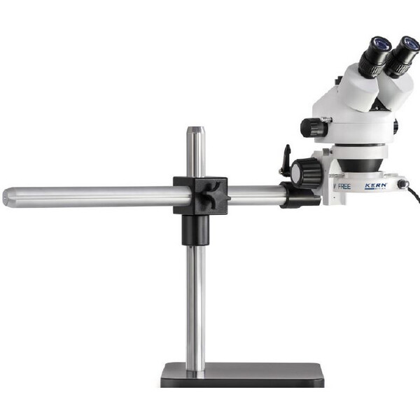 Kern microscopul stereoscopic zoom OZL 963, trino, 0,7-4,5x, Trepied cu braț telescopic, placă, iluminator inelar LED.