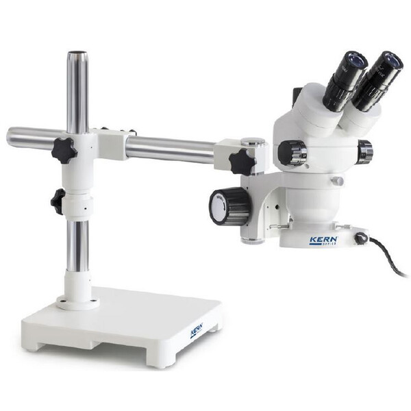 Kern microscopul stereoscopic zoom OZM 903, trino, 7x-45x, HSWF10x23mm, Trepied, un singur braț (430 mm x 385 mm) cu masă, Lumină circulară LED 4.5 W