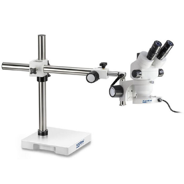 Kern microscopul stereoscopic zoom OZM 912, bino, 7x-45x, HSWF 10x23 mm, Stativ, Einarm (430 mm x 385 mm) m. Tischplatte, Ringlicht LED 4.5 W