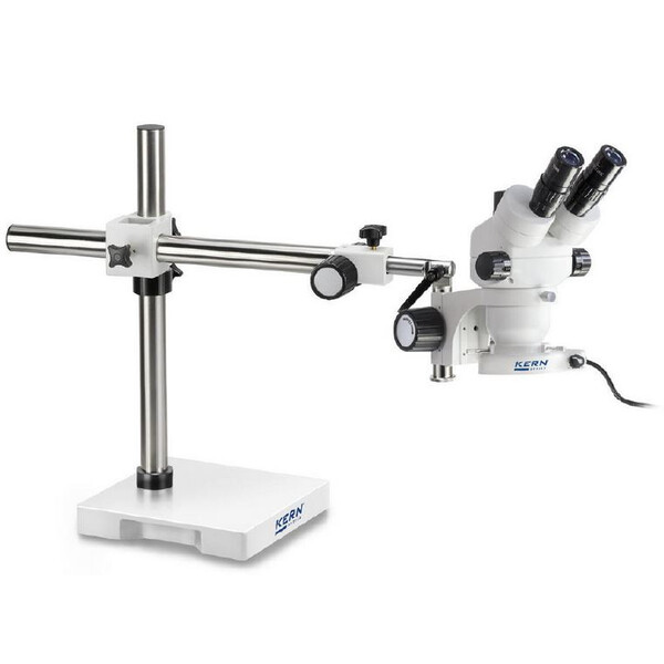 Kern microscopul stereoscopic zoom OZM 912, bino, 7x-45x, HSWF 10x23 mm, Trepied, braț simplu (430 mm x 385 mm) cu blat de masă, Lumină circulară LED 4,5 W