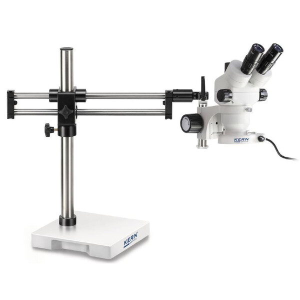 Kern microscopul stereoscopic zoom OZM 933, trino, 7-45x, HSWF 10x23 mm,  Stativ, doppelarm, 614x545 mm, m. Tischplatte, Ringlicht LED 4.5 W