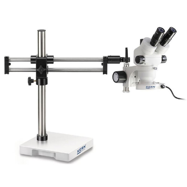 Kern microscopul stereoscopic zoom OZM 932, bino, 7-45x, HSWF 10x23 mm, Trepied braț dublu, 430x480mm, w. masă, Lumina circulara LED 4.5 W