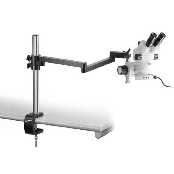 Kern microscopul stereoscopic zoom OZM 952, bino, 7-45x , HSWF 10x23 mm, Braț metalic articulat, clemă de masă, Lumină circulară LED 4.5W