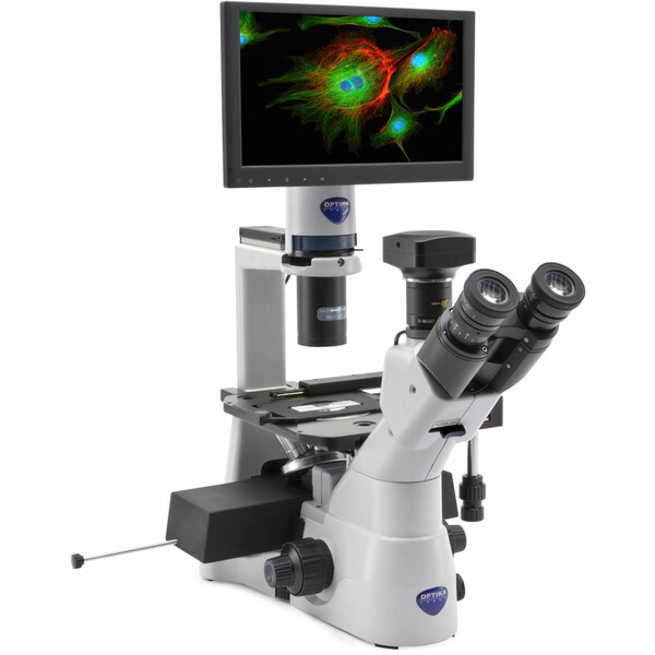 Optika Microscop inversat IM-3LD4D, 6MP, 12" display, trino, IOS U-PLAN F, LED-FLUO, LWD, 400x, 4 empty filter slots