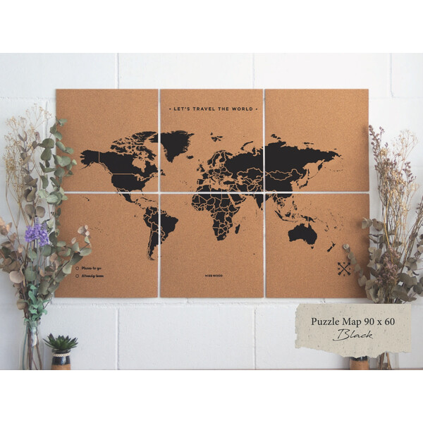 Miss Wood Harta lumii Hartă puzzle XL - negru