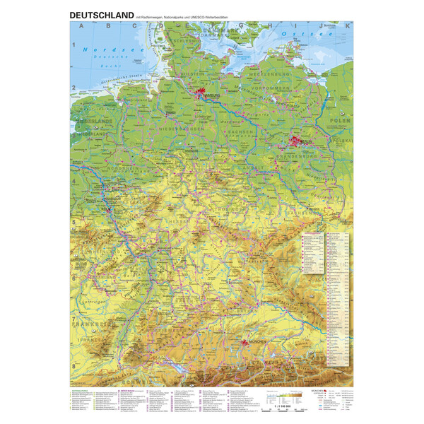 Stiefel Harta Rute de ciclism pe distanțe lungi din Germania (68x98)