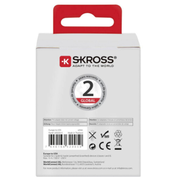 Skross Adaptor de călătorie Europe către SUA