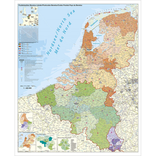 Stiefel Harta regionala Benelux mit Postleitzahlen (97x137)