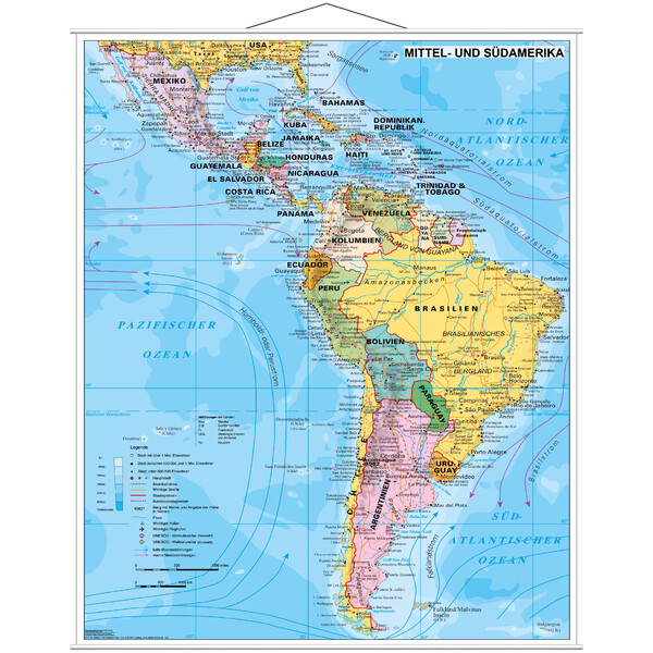 Stiefel Hartă continentală Mittel- und Südamerika politisch (97 x 119 cm)