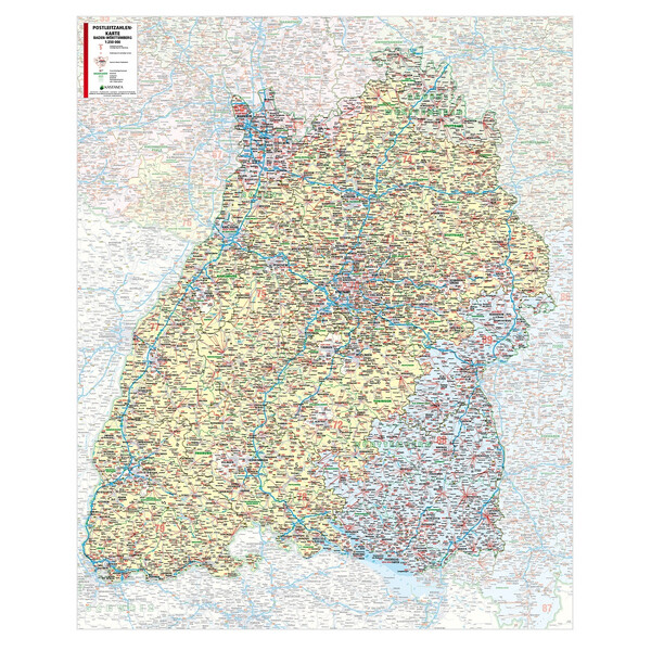 Kastanea Harta regionala Postleitzahlenkarte Baden-Württemberg (99 x 122 cm)