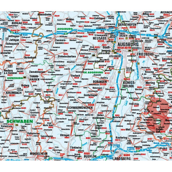 Kastanea Harta regionala Postleitzahlenkarte Bayern (110 x 112 cm)