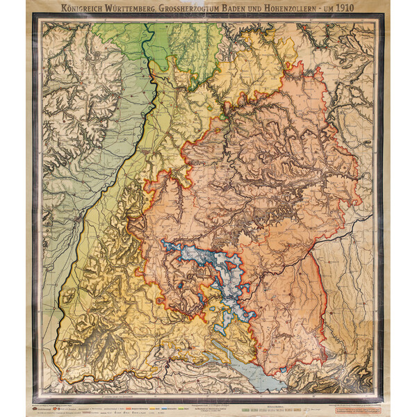 Kastanea Harta regionala Historische Baden-Württembergkarte von 1910 (85 x 96 cm)