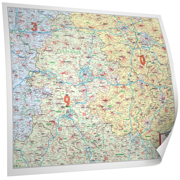 Bacher Verlag Harta regionala Postleitzahlenkarte Thüringen (112 x 94 cm)
