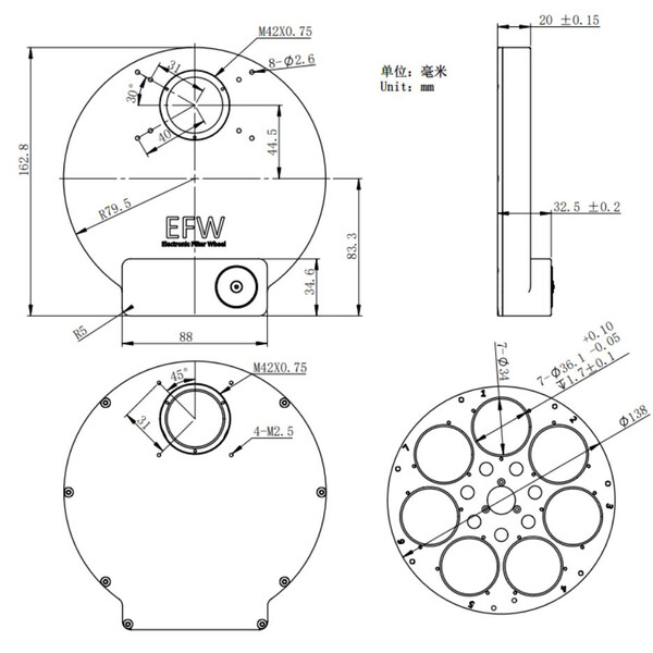 ZWO Roată filtru motorizată EFW 7x36mm II