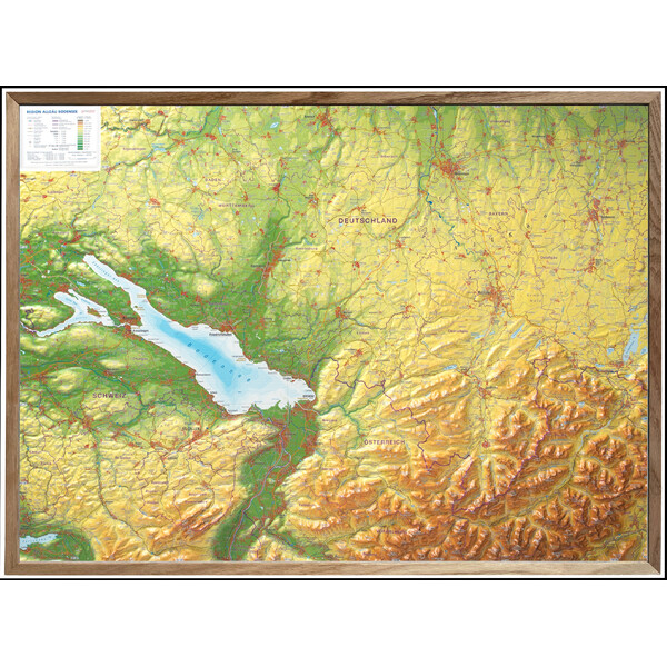 Georelief Harta regionala Allgäu Bodensee 3D Reliefkarte (77 x 57 cm)