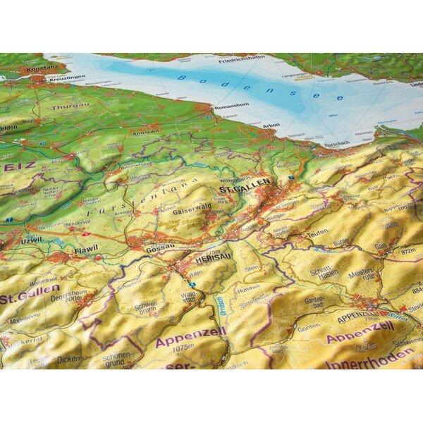 Georelief Harta regionala Allgäu Bodensee 3D Reliefkarte (77 x 57 cm)