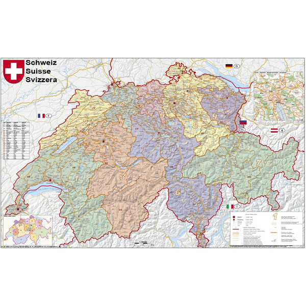 Stiefel Harta Schweiz politisch mit Postleitzahlen (95 x 62 cm)