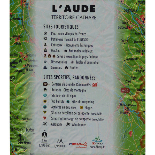 3Dmap Harta regionala L'Aude (61 x 41 cm)