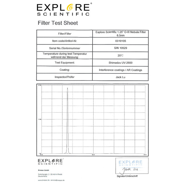 Explore Scientific Filtre OIII 6,5nm 1,25"