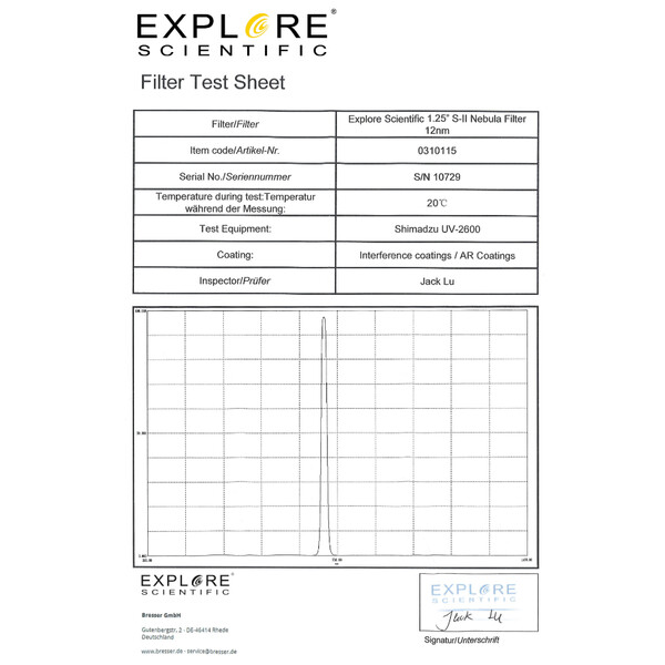 Explore Scientific Filtre SII 12nm 1,25"