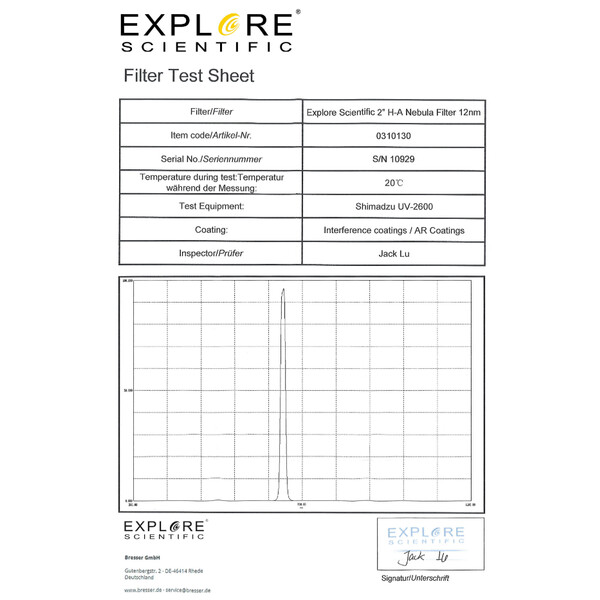 Explore Scientific Filtre H-alpha 12nm 2"