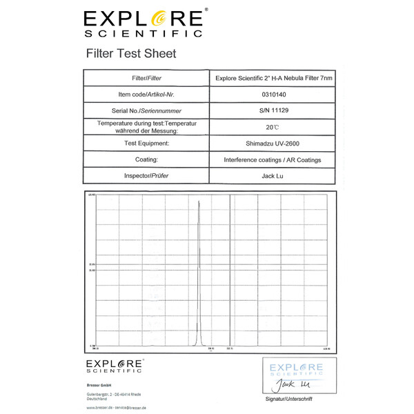 Explore Scientific Filtre H-alpha 7nm 2"