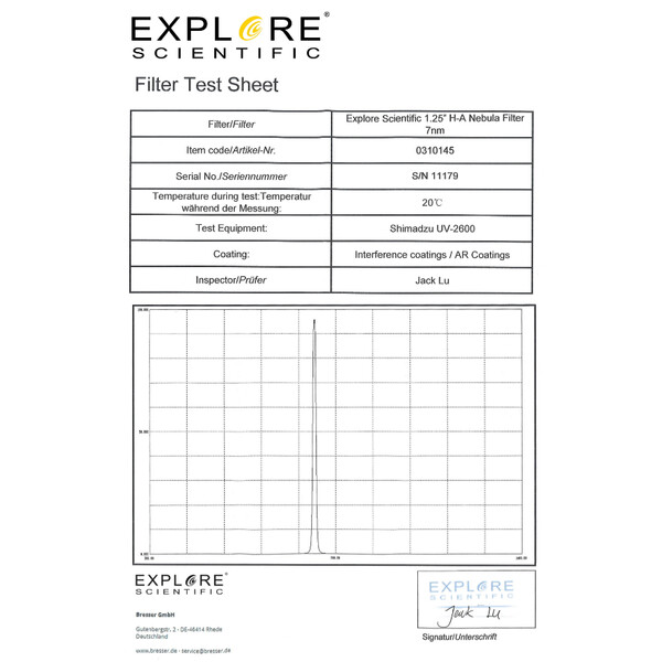 Explore Scientific Filtre H-alpha 7nm 1,25"