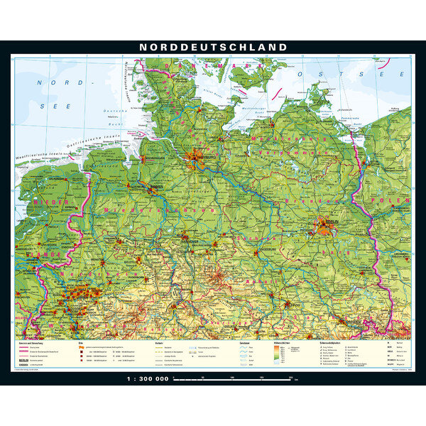 PONS Harta regionala Norddeutschland physisch (243 x 197 cm)