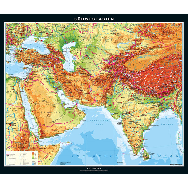 PONS Harta regionala Asia de Sud-Vest fizică (205 x 172 cm)