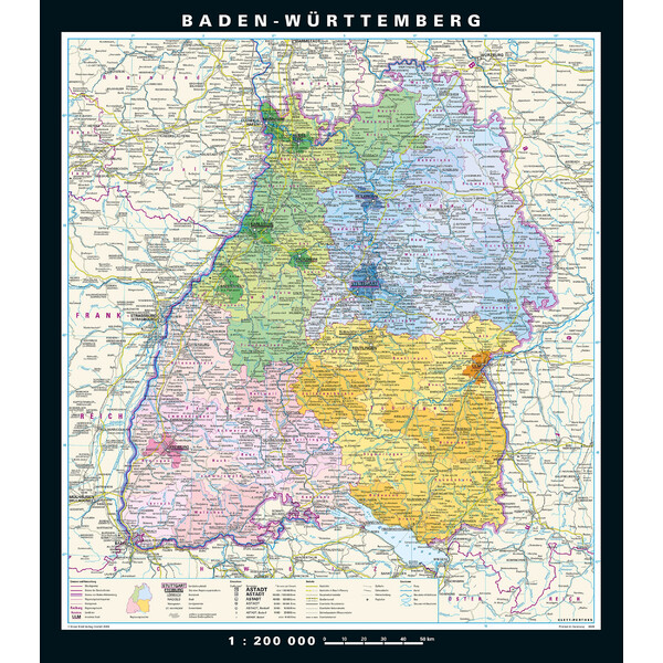 PONS Harta regionala Baden-Württemberg fizică & politică (148 x 168 cm)