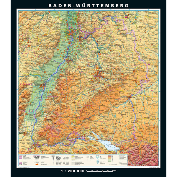 PONS Harta regionala Baden-Württemberg physisch/politisch (148 x 168 cm)