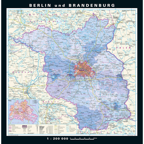 PONS Harta regionala Berlin-Brandenburg physisch/politisch (148 x 150 cm)