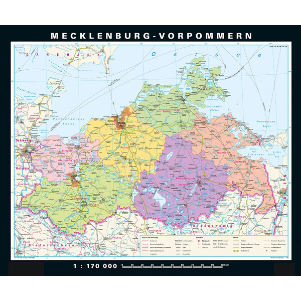 PONS Harta regionala Mecklenburg-Vorpommern fizică & politică (178 x 148 cm)