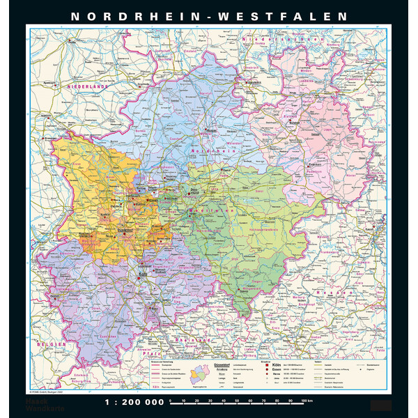PONS Harta regionala Nordrhein-Westfalen physisch/politisch (148 x 155 cm)