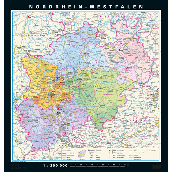 PONS Harta regionala Renania de Nord-Westfalia fizică & politică (148 x 155 cm)