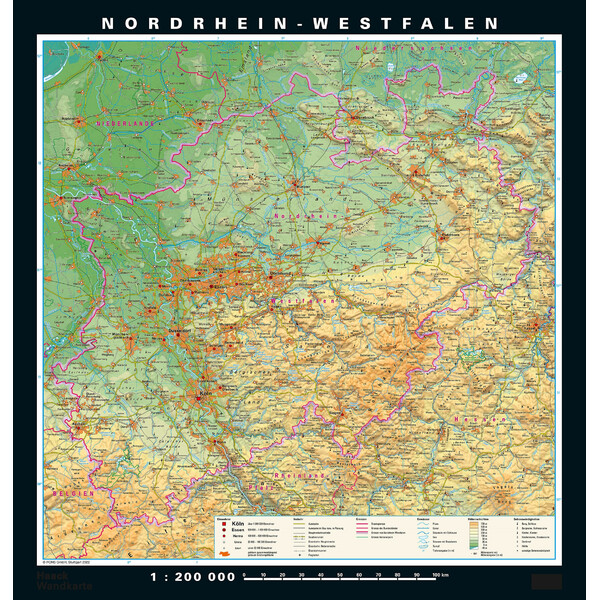 PONS Harta regionala Nordrhein-Westfalen physisch/politisch (148 x 155 cm)