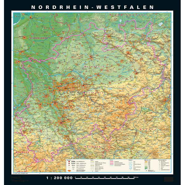 PONS Harta regionala Renania de Nord-Westfalia fizică & politică (148 x 155 cm)