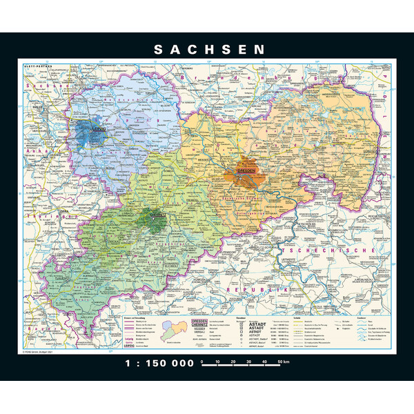 PONS Harta regionala Saxonia fizică & politică (176 x 148 cm)