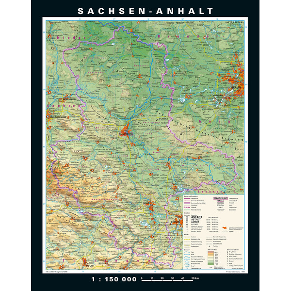 PONS Harta regionala Sachsen-Anhalt physisch/politisch (148 x 188 cm)