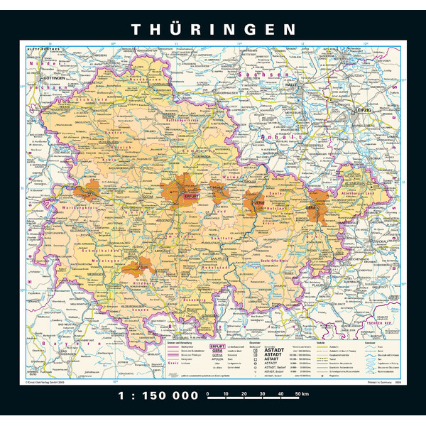 PONS Harta regionala Thüringen physisch/politisch (148 x 150 cm)